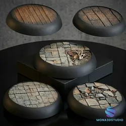 Set of 5 Fantasy Bases with Wood and Tile Floors – 25, 32, 40, 50 mm