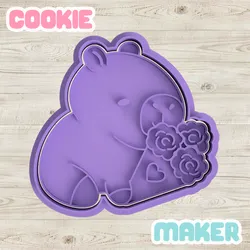Capybara with flower bouquet cookie and dough cutter - Animal Cookies