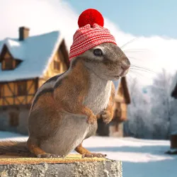 Chipmunk in Snow Hat Fur 3D model