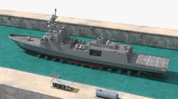 Concrete Naval Dry Dock with Warship Animated 3D model