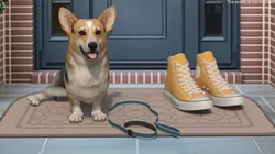 Corgi Dog on Rug with Walking Accessories 3D model