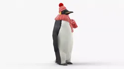 Emperor Penguin in Christmas Scarf and Hat Fur 3D model