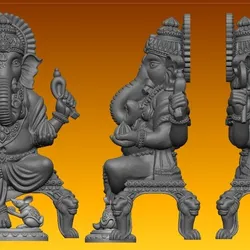 Lord Ganesha Idol on Lion Throne – 3-Part + Whole STL for High-Detail 3D Printing