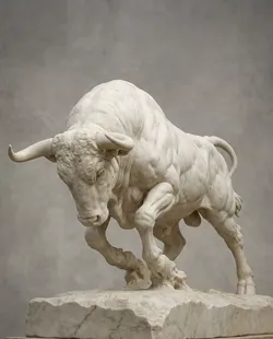 Majestic Charging Bull Marble Sculpture  Dynamic  Low-poly 3D model