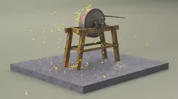 Manual Sharpening Wheel with Medieval Sword Animated Rigged 3D model