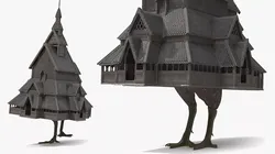 Mythological Hut on Chicken Legs Walking Animated Rigged 3D model