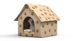White Labrador Puppy Dog in Cozy Pet House Fur for Cinema 4D 3D model