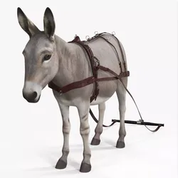 Working Donkey In Pulling Gear 3D model