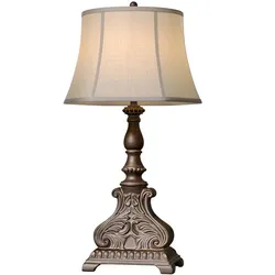 Classic Nightstand rustic Table Lamp with Carved Wooden Base 3D model