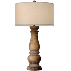 Rustic Distressed Nightstand Table Lamp with Carved Wood Base 3D model