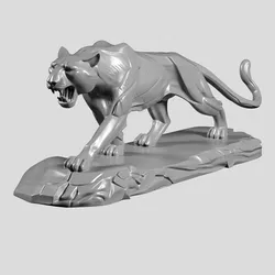Snarling Panther Crouching on Rocks 3D Model 3D print model