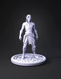 Create a high detail 3D character model of a fantasy male elf rogue wi