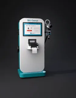 Create a realistic 3D medical kiosk exactly like the reference image