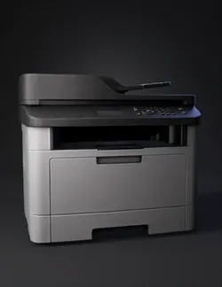 gray multifunction printer with flatbed scanner and paper output slot