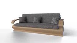 Modern Wooden Sofa with Patterned Upholstery 3D model