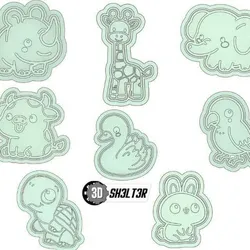 ANIMAL COOKIE CUTTER, ANIMAL COOKIE CUTTER, LAND ANIMALS, KAWAI, BABY CHILDREN ANIMALS, COW,DUCK