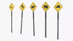 Wildlife Crossing Road Signs Set 3D model