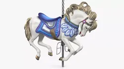 Carousel Galloping Blue Horse 3D model