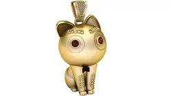 Golden Wide-Eyed Cat Pendant with Ruby Eyes 3D print model