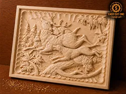 Wild Boar Hunting Scene 3D Relief STL 3D model