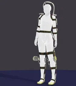 Exoskeleton on animated rigged mannequin 3D model