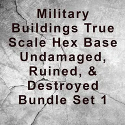Military Buildings True Scale Hex Base, Undamaged, Ruined, & Destroyed Bundle Set