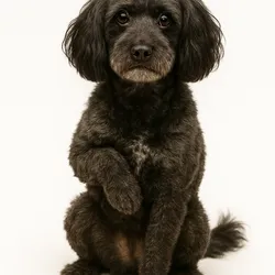 Poodle dog with raised paw