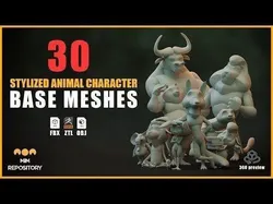 30 Stylized Animal Character Base Meshes - Update 2025 3D model