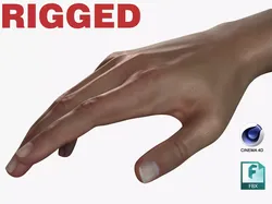 Female Hand Dark Black Skin Rigged for Cinema 4D Low-poly 3D model