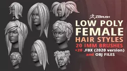 20 Female anime character hair styles lowpoly IMM brush set 3D model