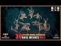 30 Stylized Animal Character Base Meshes - VOL 2 - Update 2025 3D model