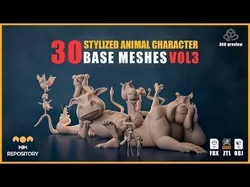 30 Stylized Animal Character Base Meshes - VOL 3 - Update 2025 3D model