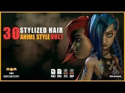 30 Stylized Hair Base Mesh -Anime Style - VOL 01 3D model