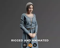 Medieval Peasant female 3D character model Low-poly 3D model