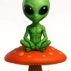 Alien sitting on a mushroom