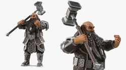 Dwarf Fighter with Hammer Rigged 3D model