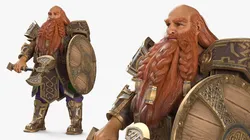 Dwarf Warrior with Axe and Shield Rigged 3D model
