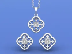 Elegant Filigree Clover Jewelry Set CAD Model Pendant And Studs 3D print model