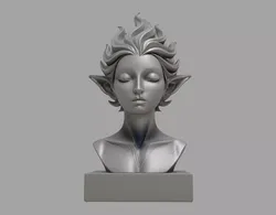 Glossy White Elf Bust Statue 3D model