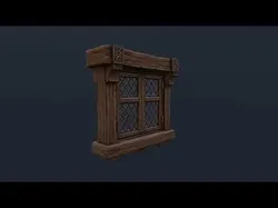 Low Poly Stylized Medieval Carved Wooden Window - PBR Low-poly 3D model