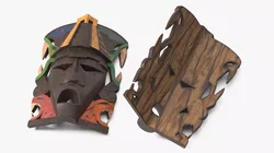Mayan Tribal Mask Painted Wood 3D model