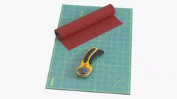 OLFA Rotary Cutter with Fabric and Cutting Mat 3D model