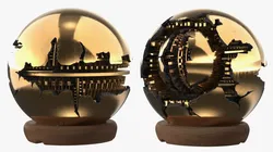 Sphere of Ruins Resting on Wood Stand 3D model