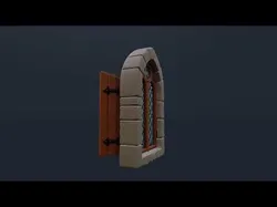Stylized Gothic Stone Window with Wooden Shutters - PBR Low-poly 3D model