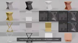 Triangle Pedestal Side Table Collection - 5 Color Variations 3D Model Pack