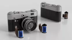 Vintage Camera with Film Rolls Fure Fur 3D model