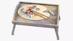 Wooden Bed Tray Artist with Paint Palette 3D model