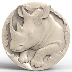 3D Model STL File for CNC Router/Laser & 3D Printer A Rhinoceros with a Golden Horn Healing with Its Circular Gaze
