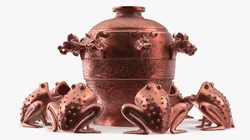 Ancient Earthquake Jar with Frogs Copper 3D model