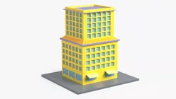 Cartoon Style Apartment House with Storefront Yellow Low-poly 3D model